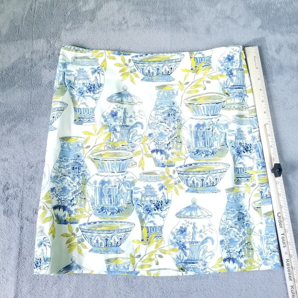 Talbots Watercolor Vases Skirt Womens Blue Cream Size 8P Petite Chinoiserie - Picture 7 of 8